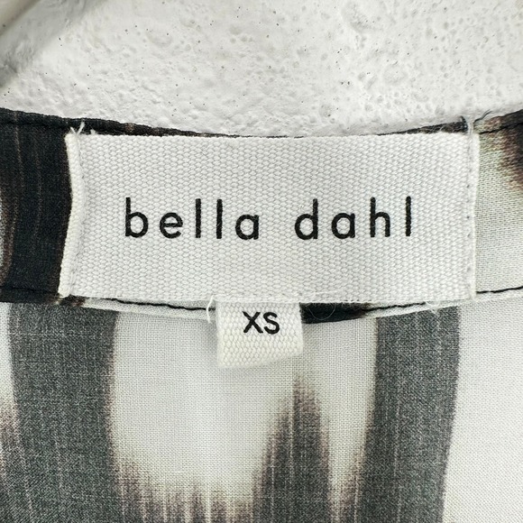 Bella Dahl XS Black White Print Rayon Maxi Dress Button Front Long Sleeve Resort - Picture 8 of 14